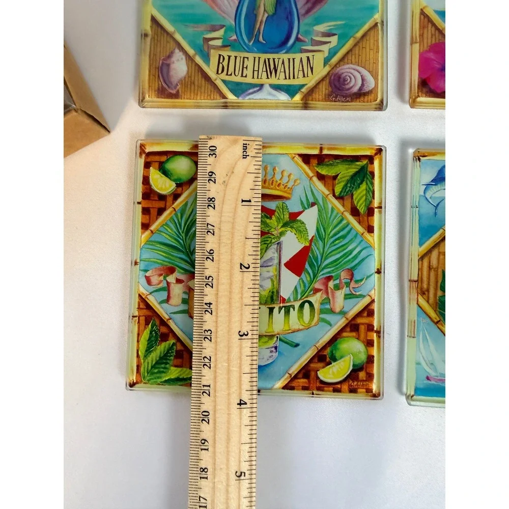 Pier 1 Imports Tropical Cocktail Glass Coasters Set of 4 G. Allen Mojito Tiki